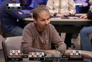 Daniel Negreanu all in with Q4 vs Michael Mizrachi Q10 heads up poker hand